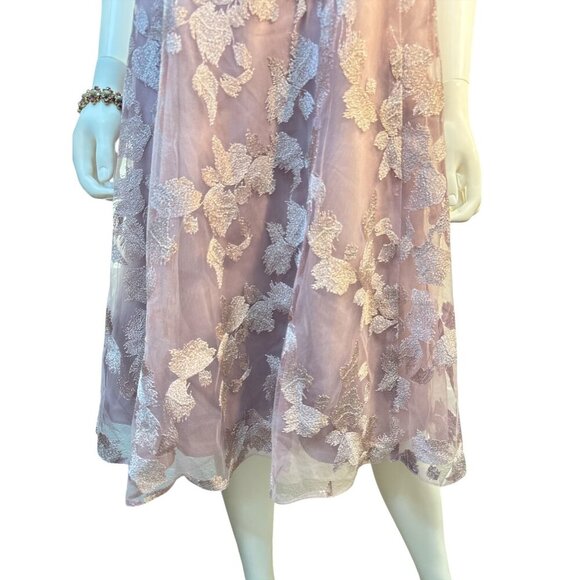 Oleg Cassini Lavender Halter Dress with Sheer Embroidered Overlay Sz S NWT - Picture 3 of 9